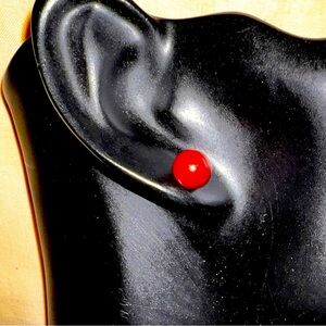 14K Gold Red Jade Stud Earrings